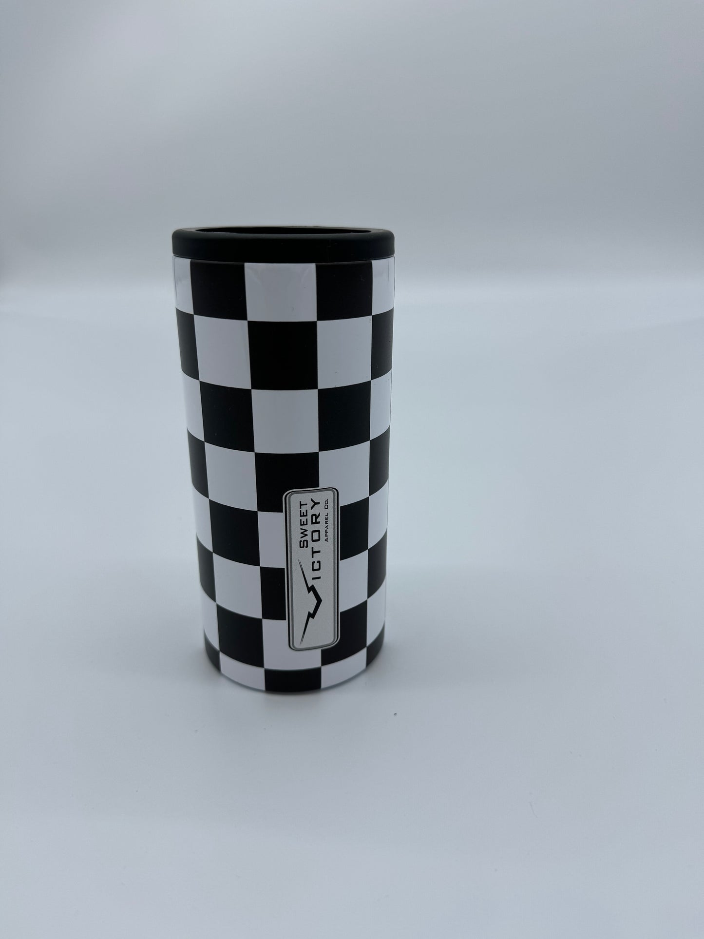 Black Checkered Slimcan Koozie