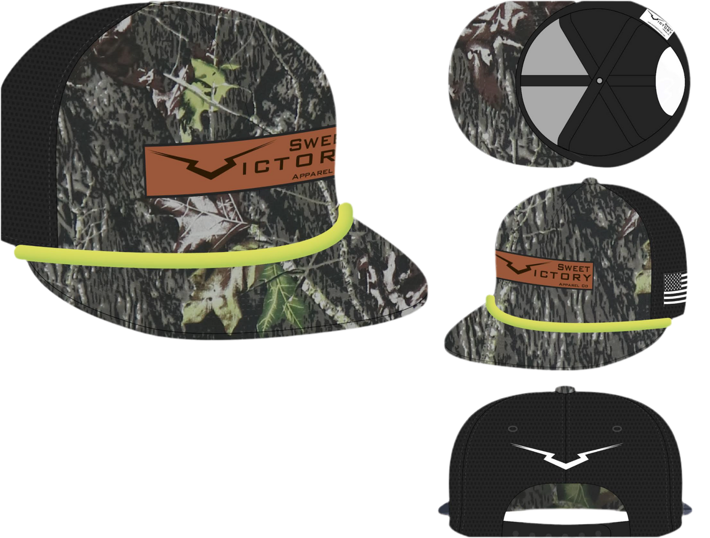 Camo Original Leather Patch Neon Rope Flat Bill