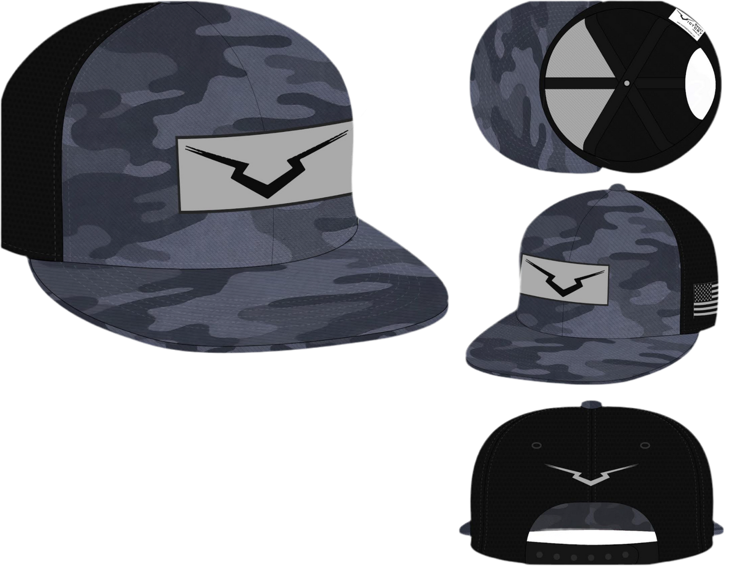 Black Camo V Leather Patch Flat Bill