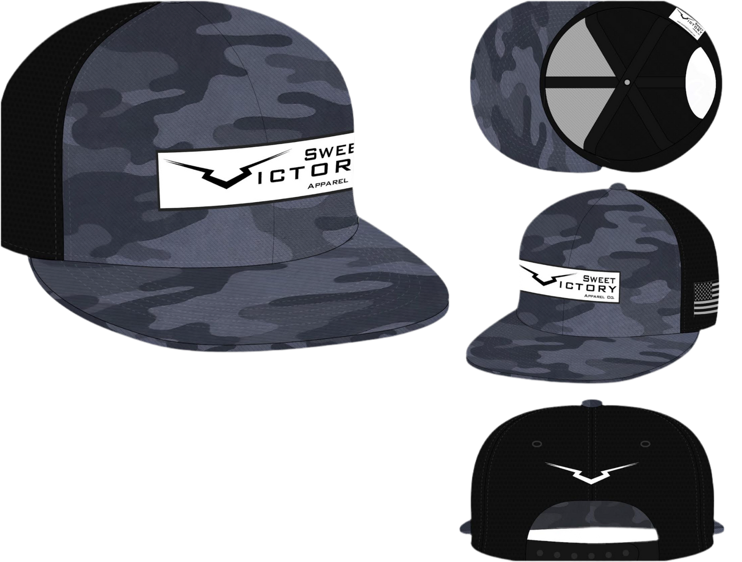 Black Camo Flat Bill Original Logo