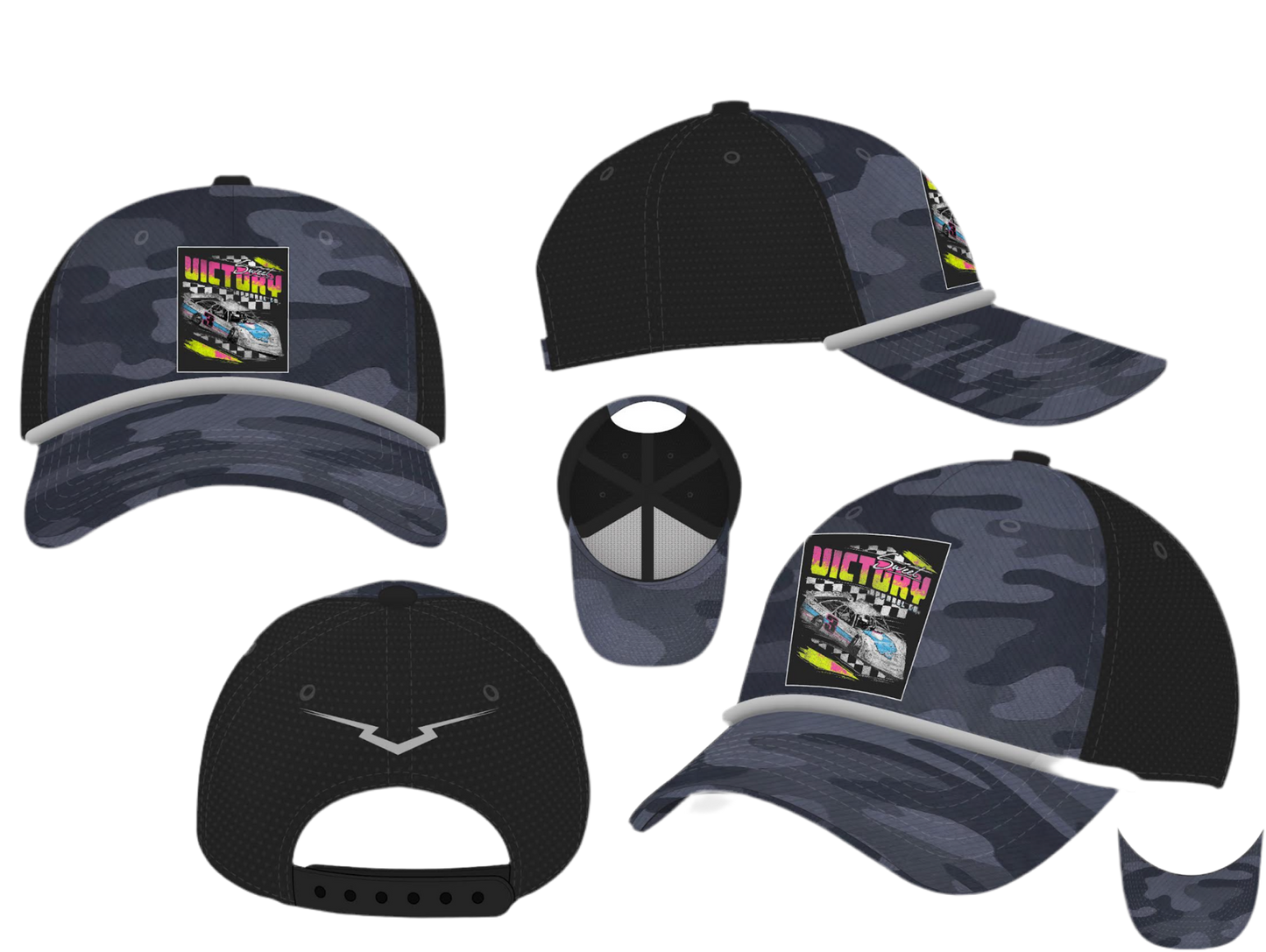 Black Camo Late Model Curved Bill Rope Hat