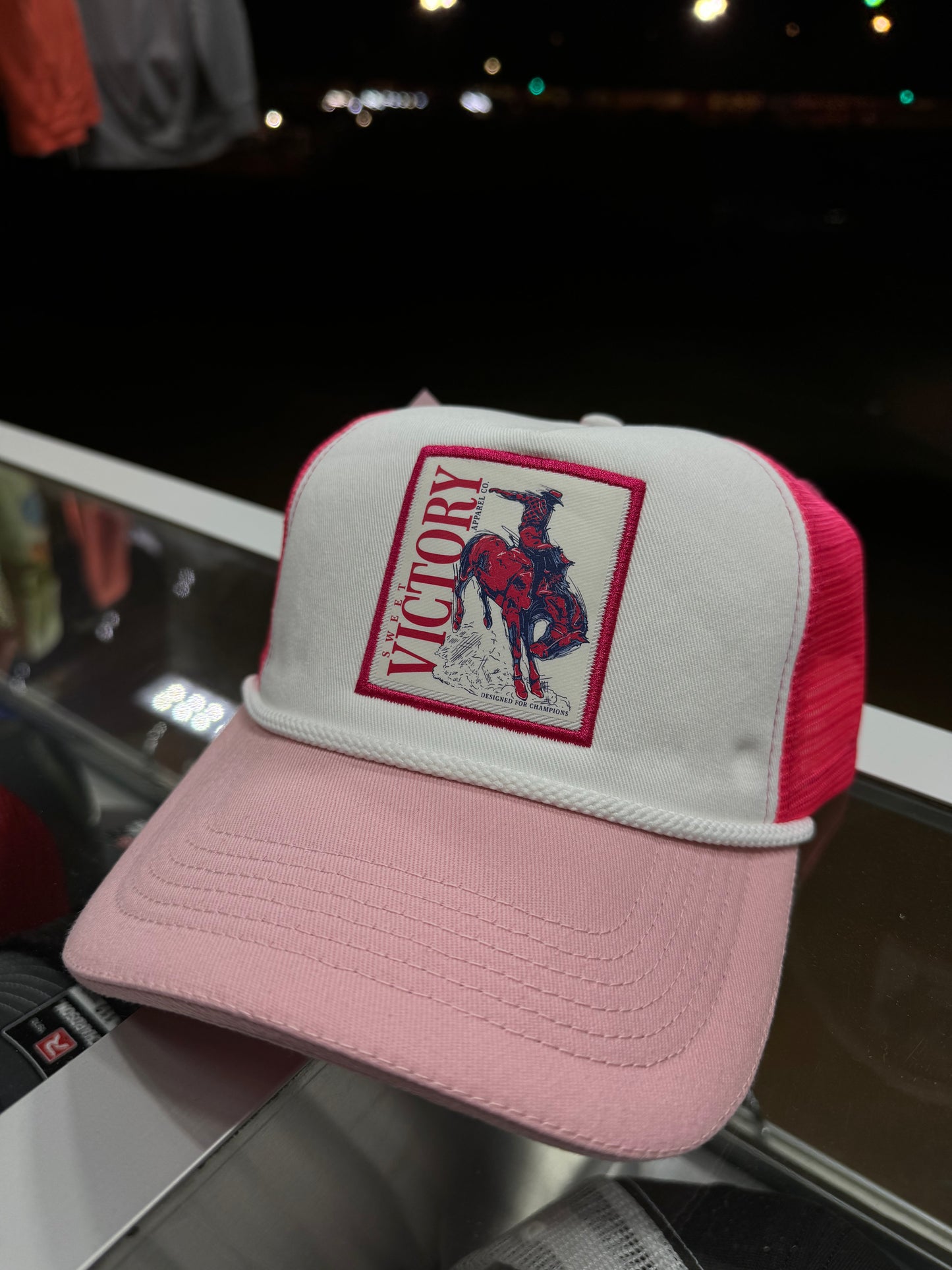 Western Pink Curved Bill Rope Hat