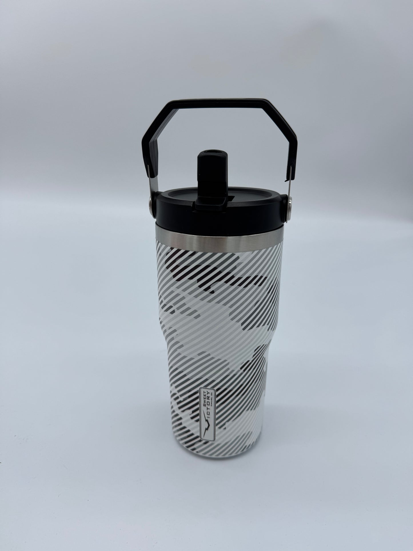 Snow Camo 20 oz Tumbler with Flip Up Straw & Handle