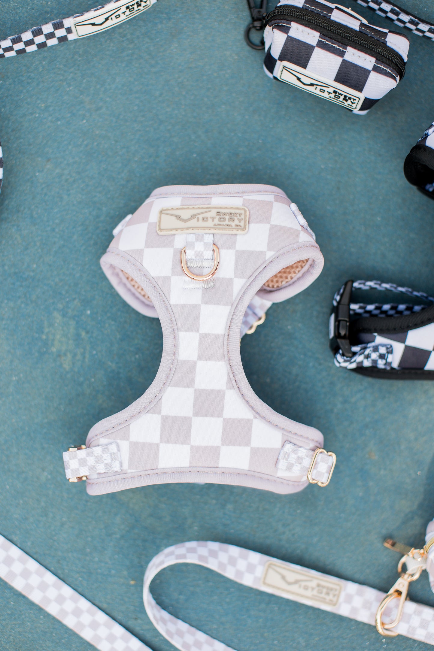 Creme Checkered Dog Harness