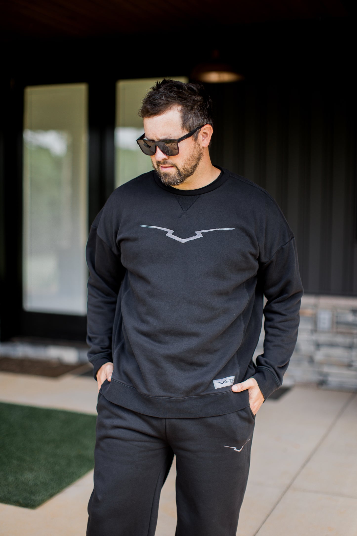 Black Victory Embroidered Crewneck Sweatshirt