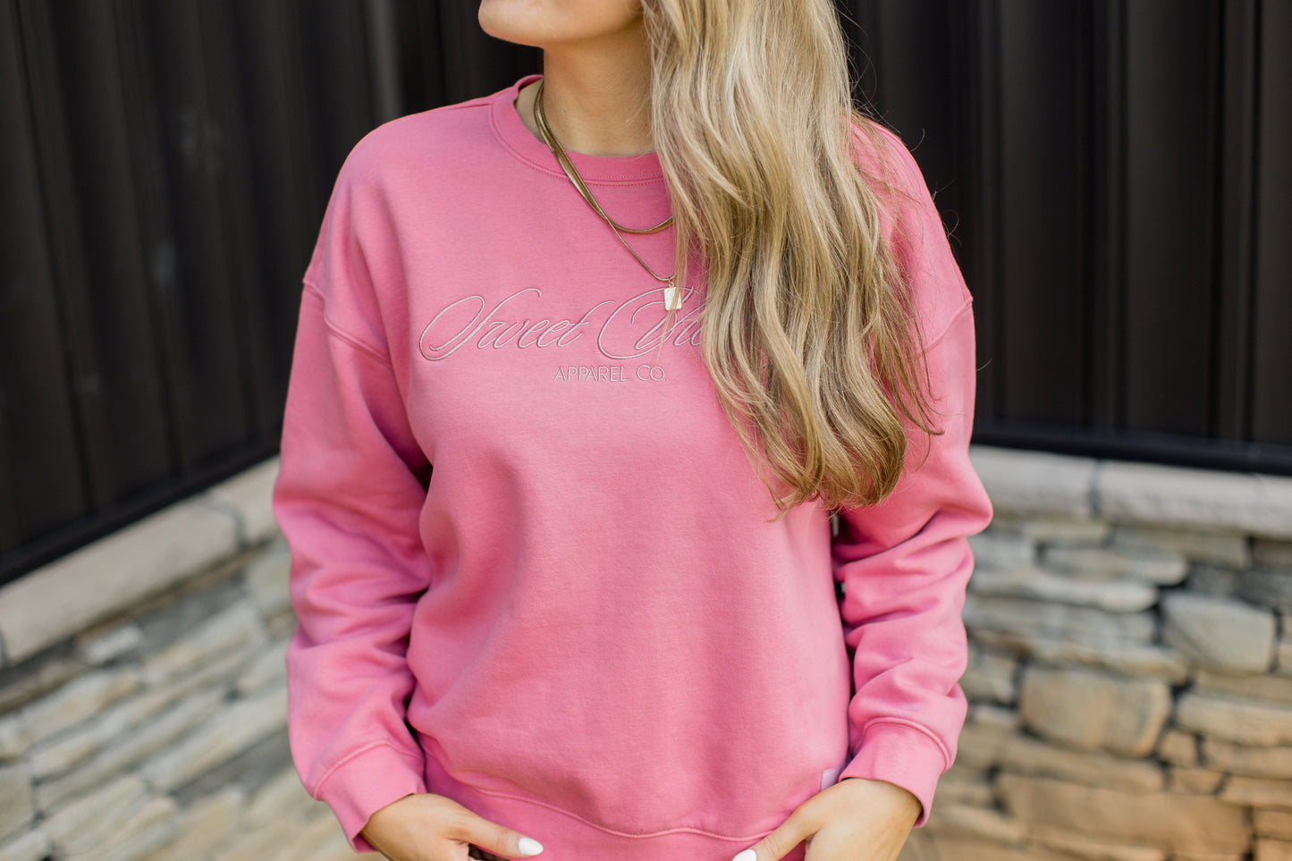Classic Style Pink Crewneck Sweatshirt
