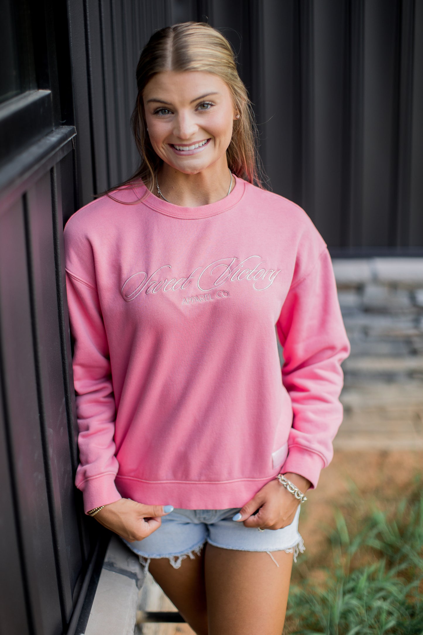 Classic Style Pink Crewneck Sweatshirt