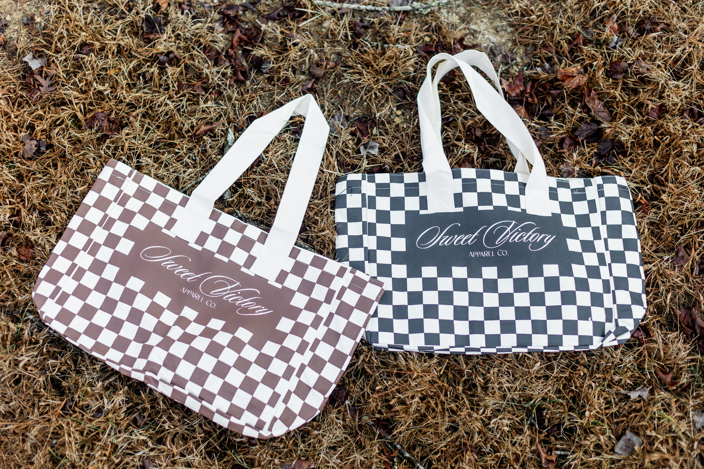 Brown Checkered Tote Bag