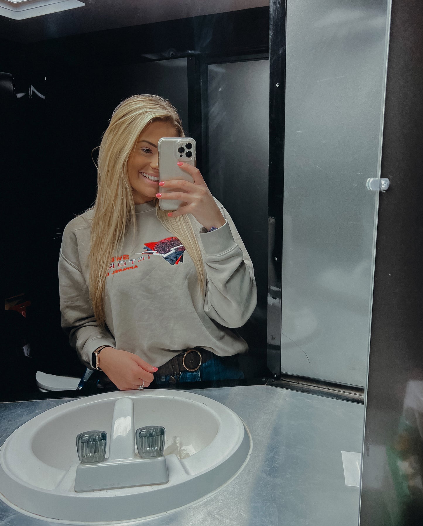 Malibu Embroidered Concrete Crew Neck Sweatshirt