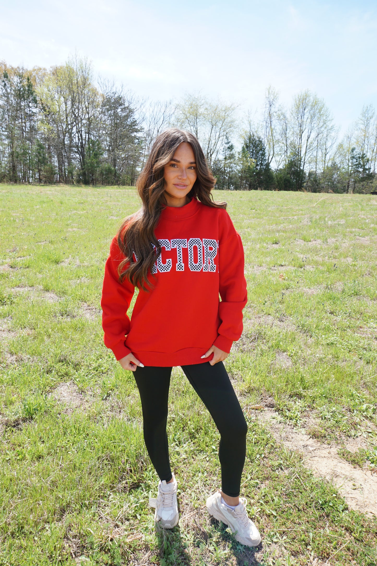 Red VICTORY Checkered Mockneck Sweatshirt