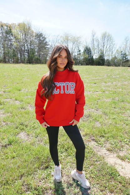 Red VICTORY Checkered Mockneck Sweatshirt