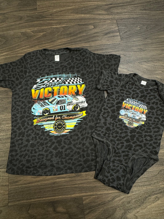 Black Leopard Retro Racing Cup Car Kids Tee/Onesie