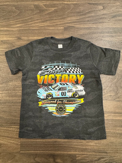 Black Camo Retro Racing Cup Car Kids Tee/Onesie