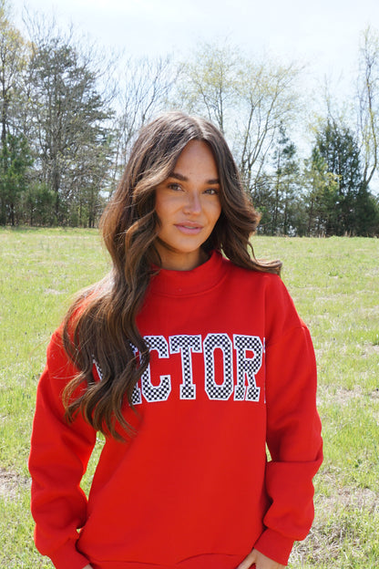Red VICTORY Checkered Mockneck Sweatshirt