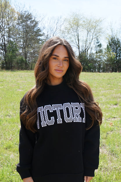 Black VICTORY Checkered Mockneck Sweatshirt