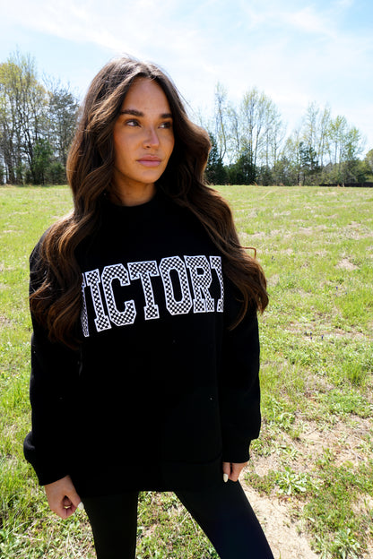 Black VICTORY Checkered Mockneck Sweatshirt