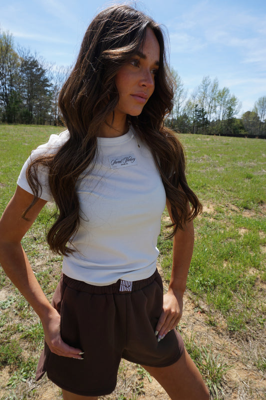 Creme Ribbed Classic Short Sleeve Top