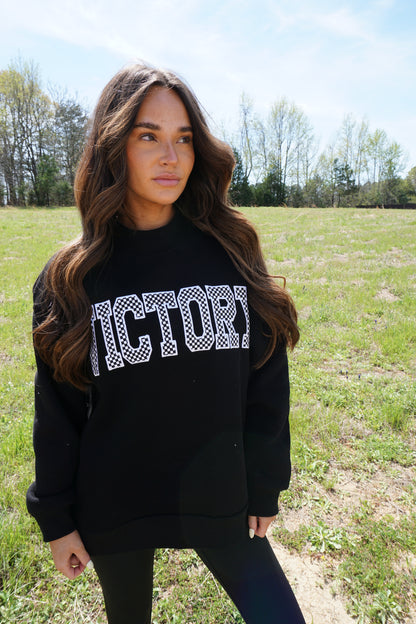 Black VICTORY Checkered Mockneck Sweatshirt