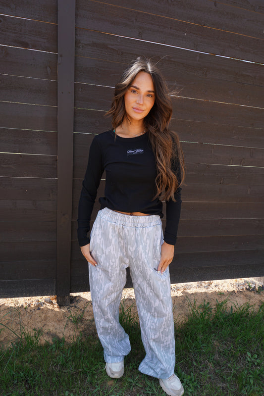 Black Ribbed Classic Long Sleeve Top