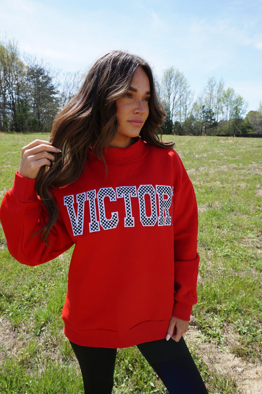 Red VICTORY Checkered Mockneck Sweatshirt