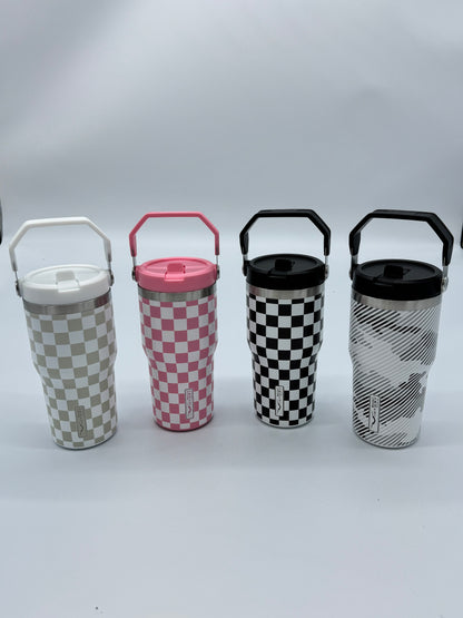 Black Checkered 20 oz Tumbler with Flip Up Straw & Handle