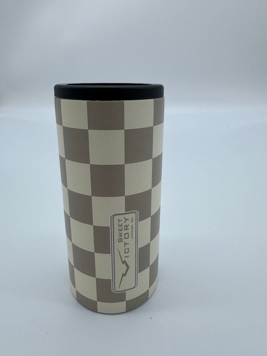 Creme Checkered Slimcan Koozie