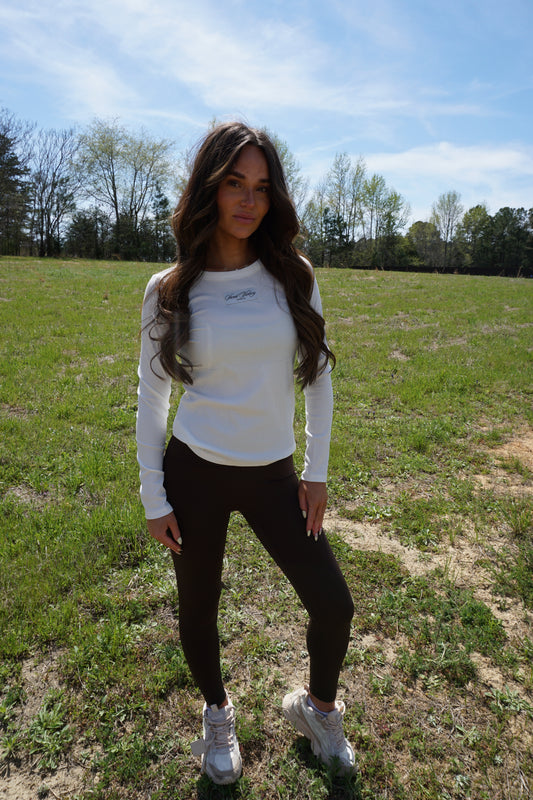 Creme Ribbed Classic Long Sleeve Top