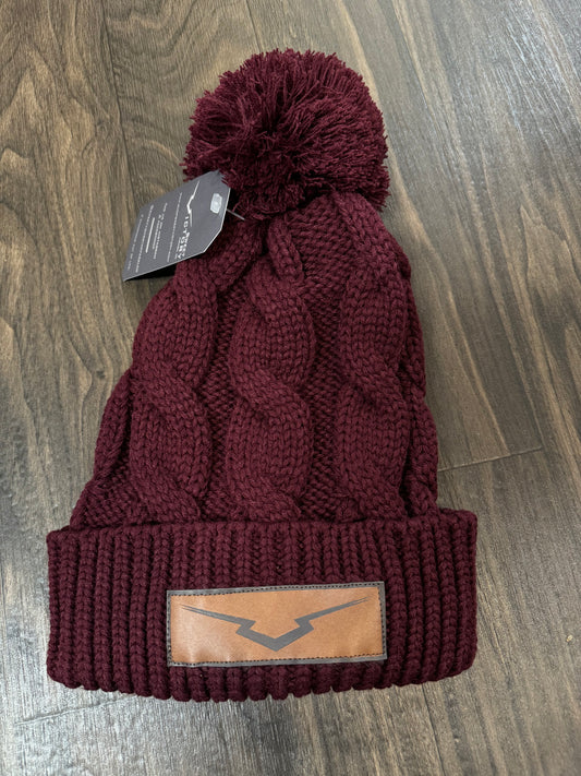 Maroon Knit Leather Patch Beanie
