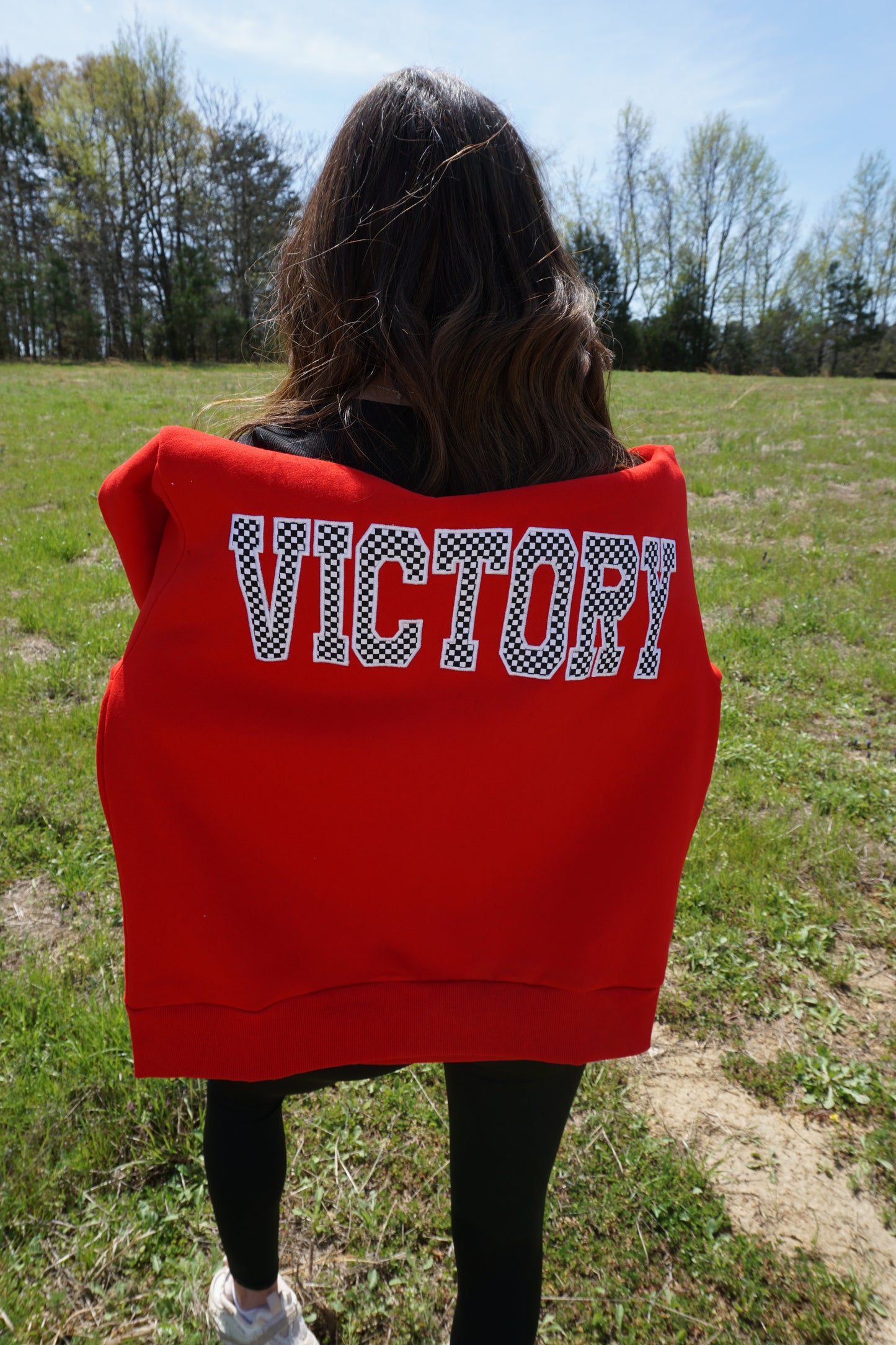 Red VICTORY Checkered Mockneck Sweatshirt