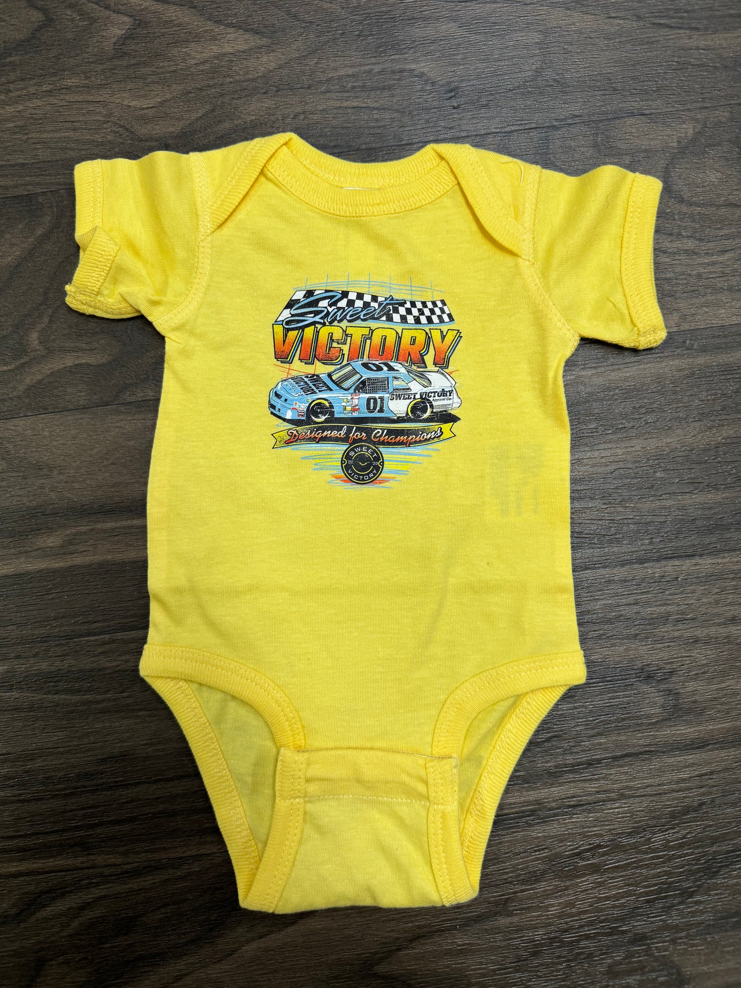 Yellow Retro Racing Cup Car Kids Tee/Onesie