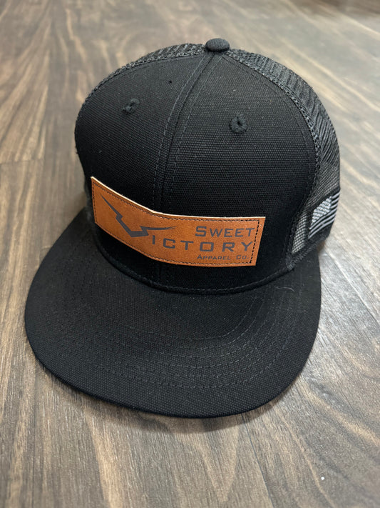Black Original Leather Patch Snapback Hat