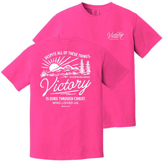 Romans 8:37 Neon Pink Comfort Colors Tee