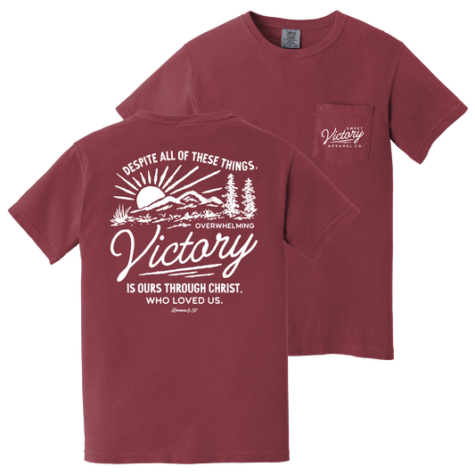 Romans 8:37 Maroon Pocket Comfort Colors Tee