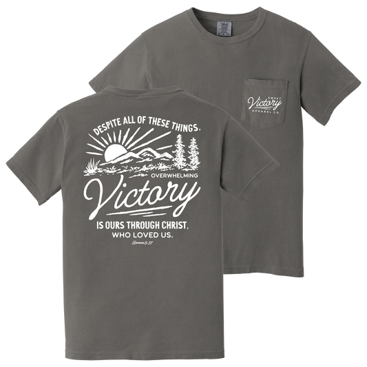 Romans 8:37 Grey Pocket Comfort Colors Tee