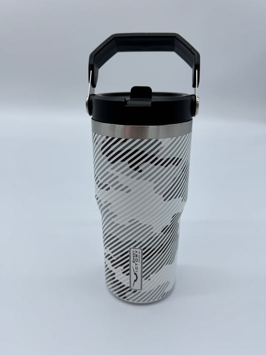 Snow Camo 20 oz Tumbler with Flip Up Straw & Handle