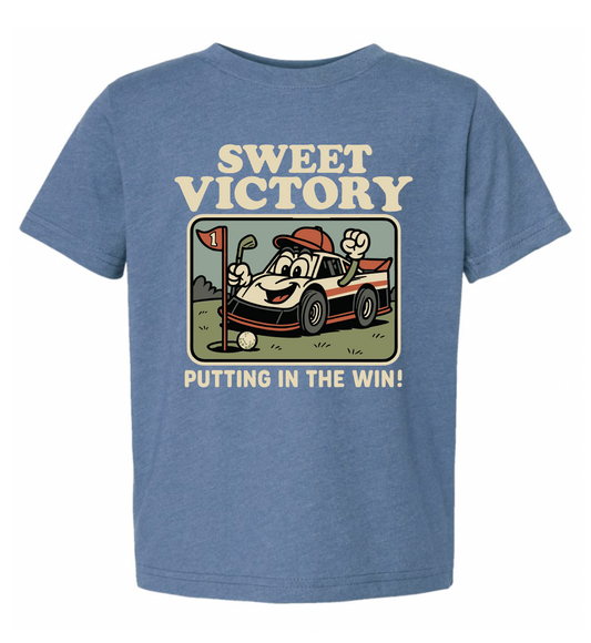 Blue Golf Putting in the Win Kids Tee