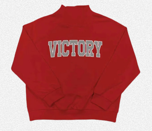 Red VICTORY Checkered Mockneck Sweatshirt
