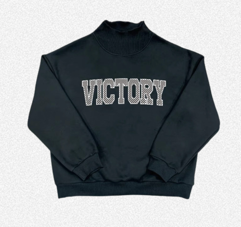 Black VICTORY Checkered Mockneck Sweatshirt
