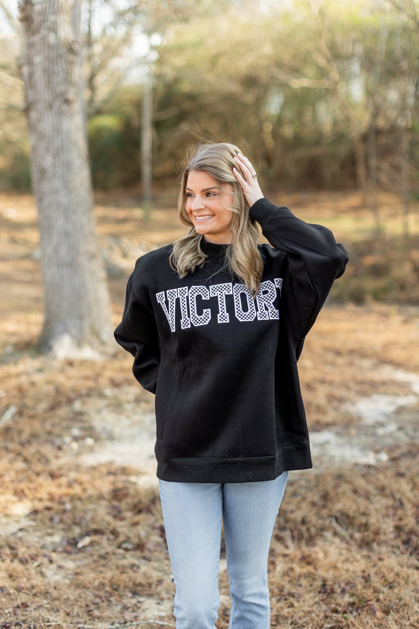 Black VICTORY Checkered Mockneck Sweatshirt