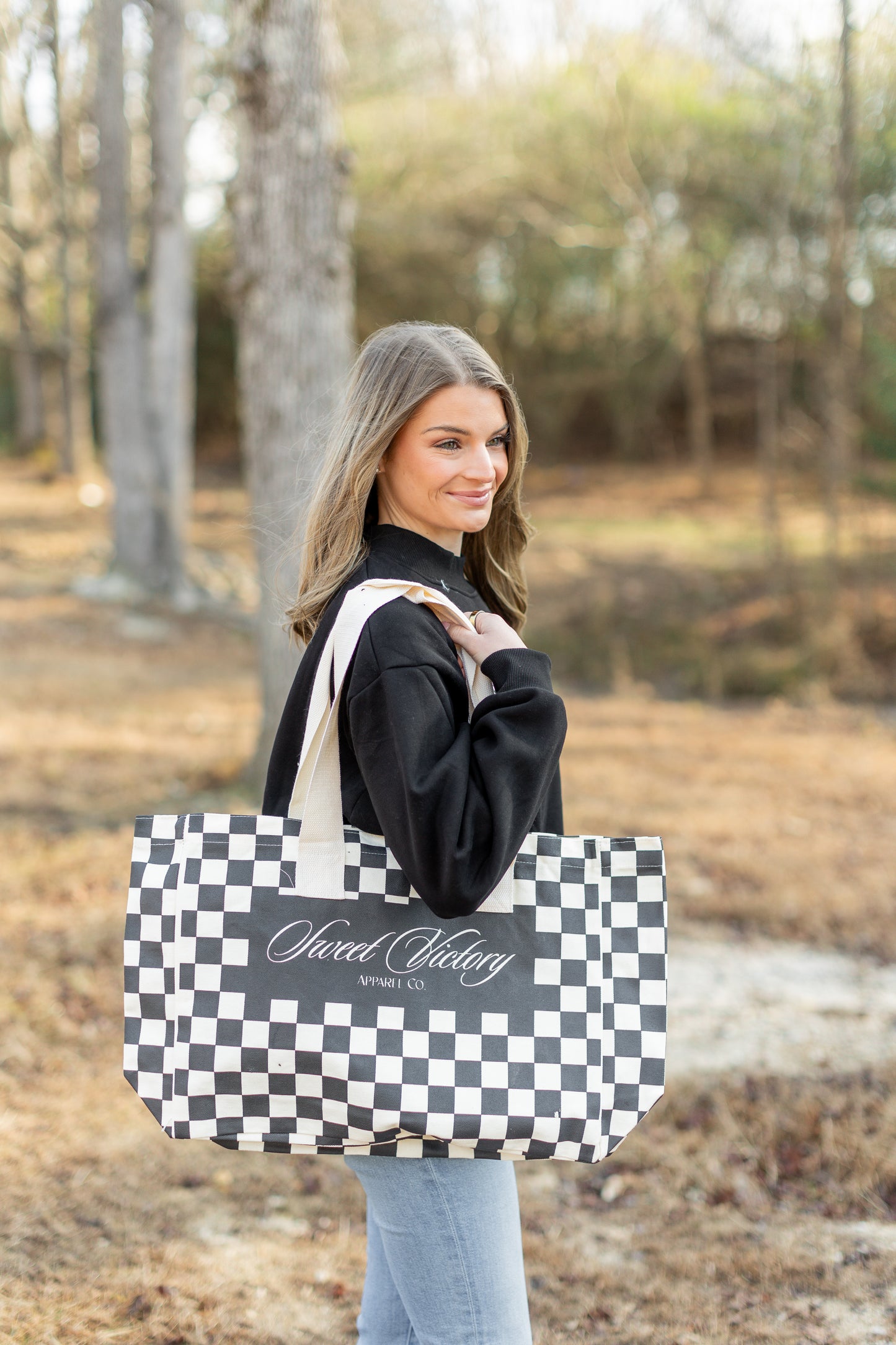 Black Checkered Tote Bag