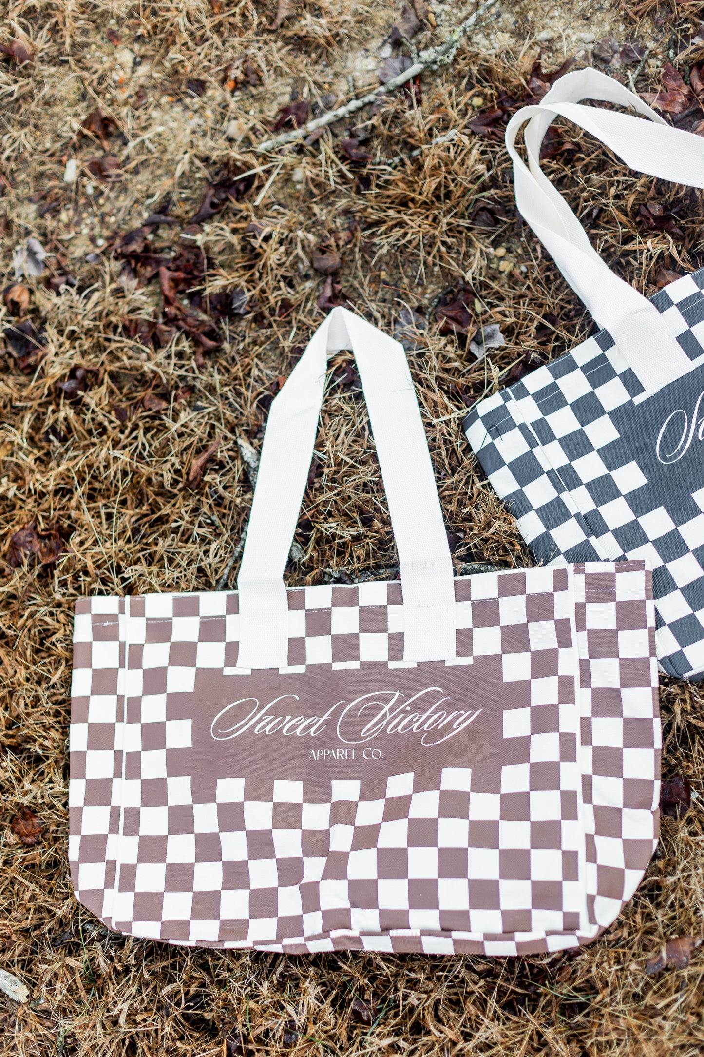 Brown Checkered Tote Bag
