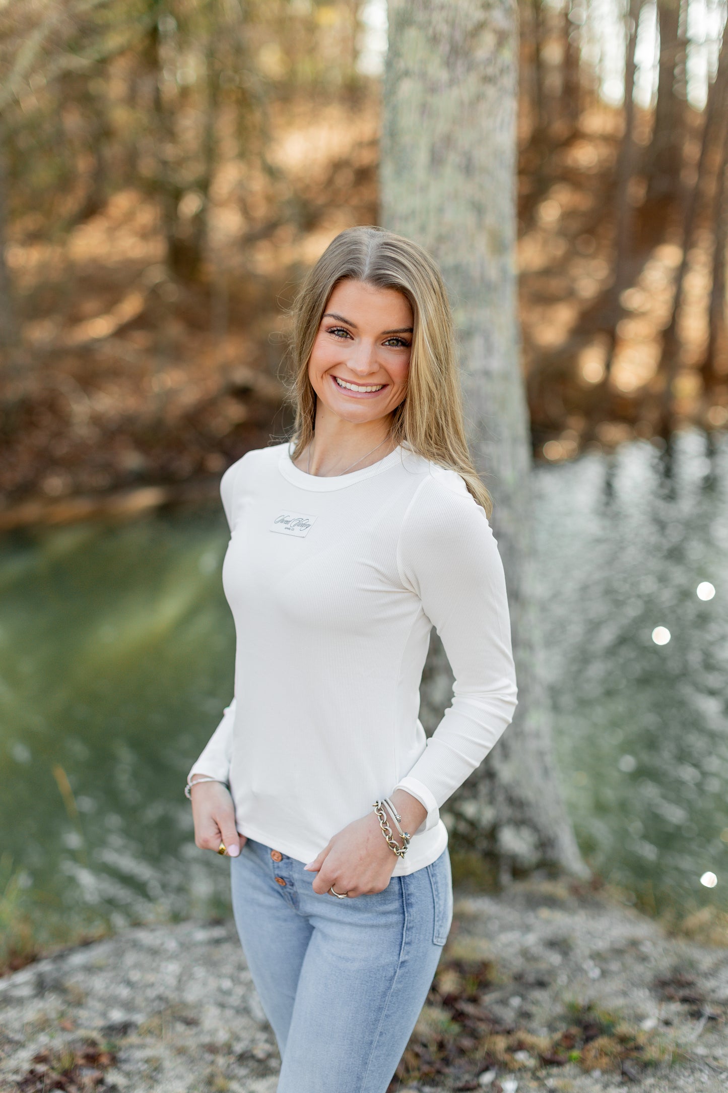 Creme Ribbed Classic Long Sleeve Top
