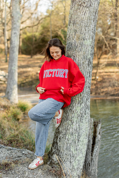 Red VICTORY Checkered Mockneck Sweatshirt