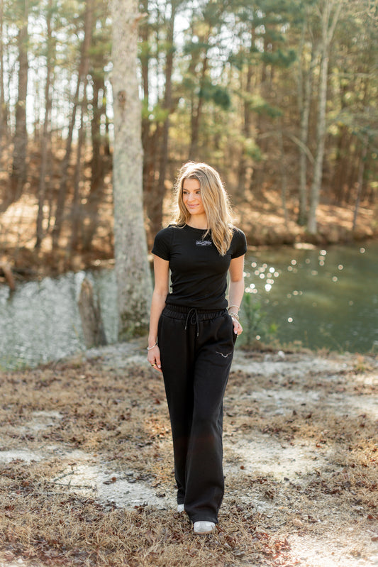 Black Ribbed Classic Short Sleeve Top