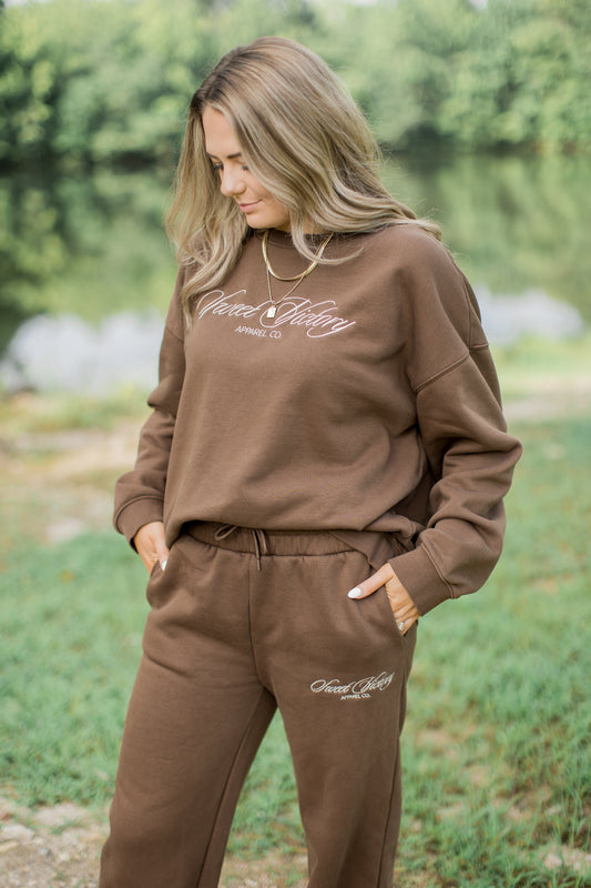 Classic Style Brown Sweat Set Travel Pant