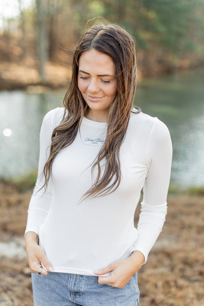 Creme Ribbed Classic Long Sleeve Top
