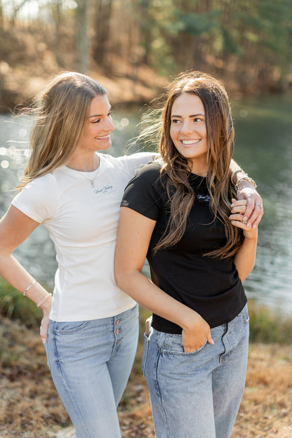 Black Ribbed Classic Short Sleeve Top
