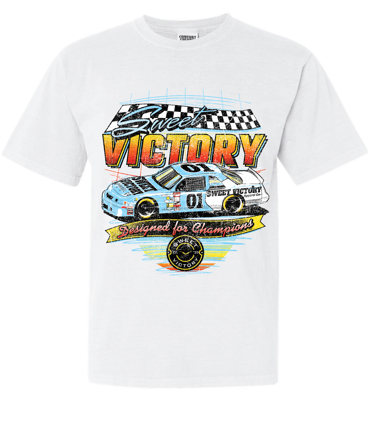 Sweet Victory Retro Racing White Comfort Colors Tee
