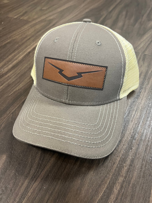 Stone V Leather Patch Curved Bill Snapback Hat