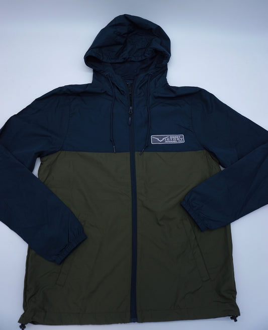 Navy/Green Full-Zip Windbreaker Pullover